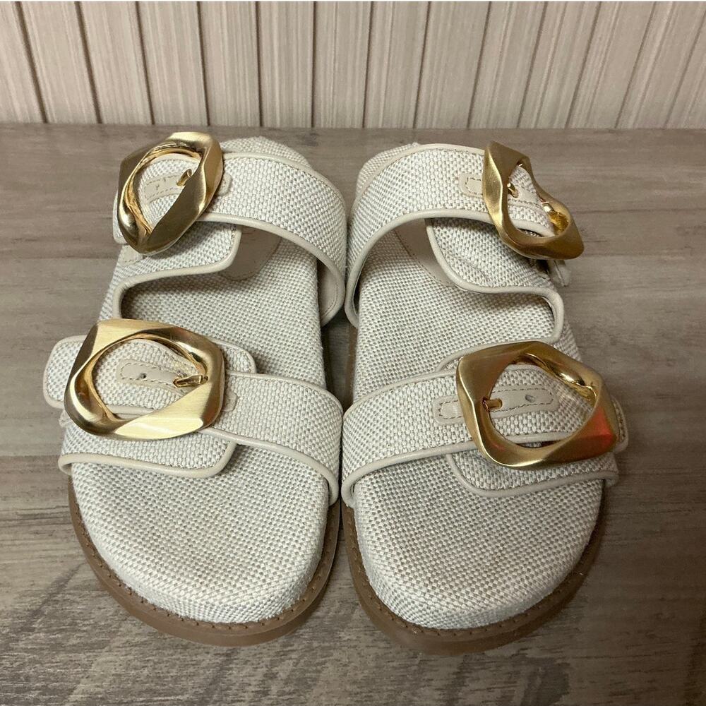 Schutz Olga Sporty Leather Slide Sandals Gold Hardware Size 5B